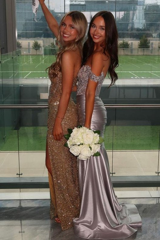 Gorgeous Strapless V-Neck Sequins Mermaid Sleeveless Prom Dress