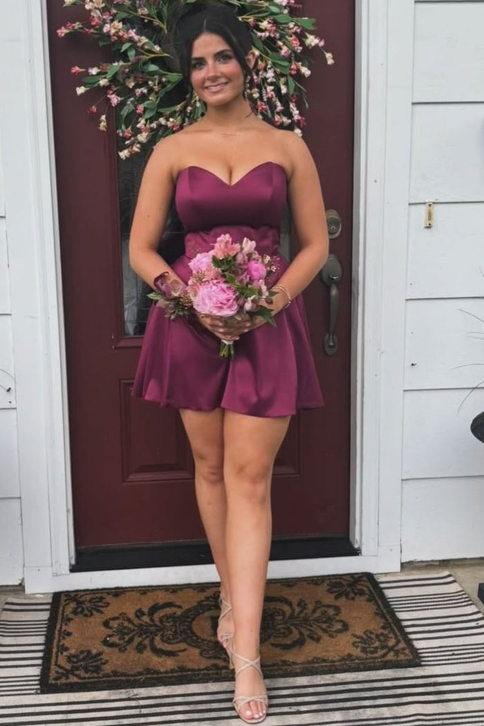 Grape Strapless A-Line Empire-Waist Sweetheart Short Homecoming Dress