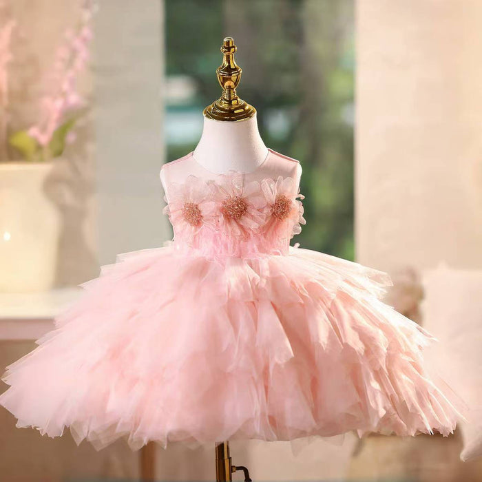 Gray Birthday Gown with Puffy Tulle Ruffles Flower Girl Dress J575