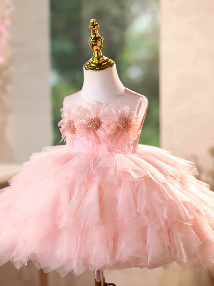 Gray Birthday Gown with Puffy Tulle Ruffles Flower Girl Dress J575