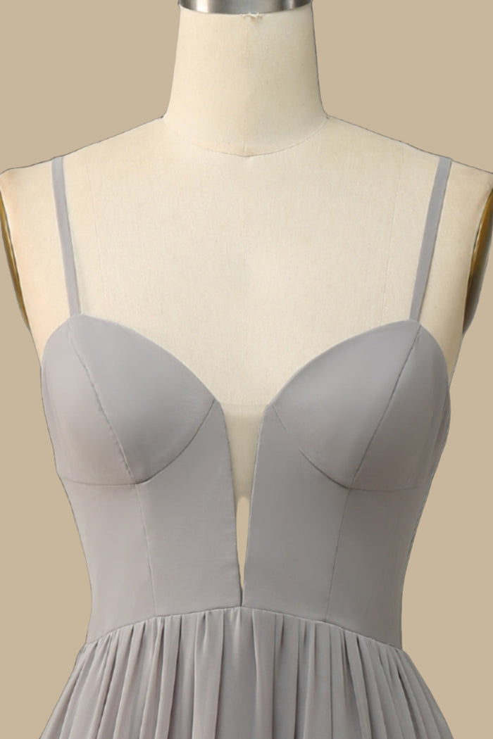 Gray Corset Cutout Back Chiffon Maxi Dress