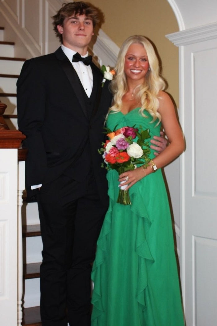 Green A-Line Strapless Sweetheart Ruffles Sleeveless Long Prom Dress