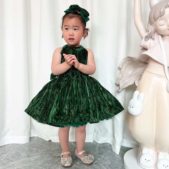 Green Knee Length Baby 1st Birthday Girl Dress J310