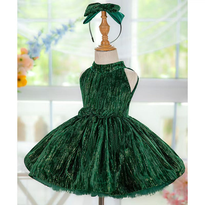 Green Knee Length Baby 1st Birthday Girl Dress J310