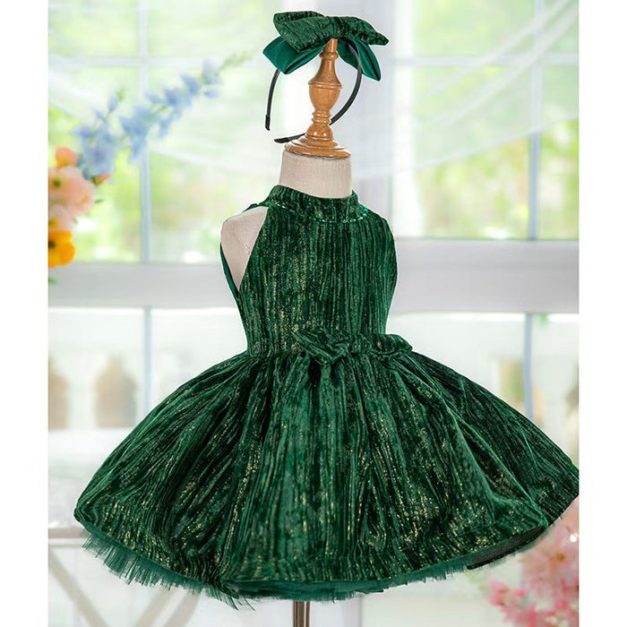 Green Knee Length Baby 1st Birthday Girl Dress J310
