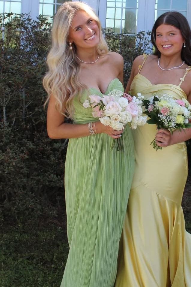 Green Strapless Sweetheart Twist Sleeveless Pleated Long Prom Dress