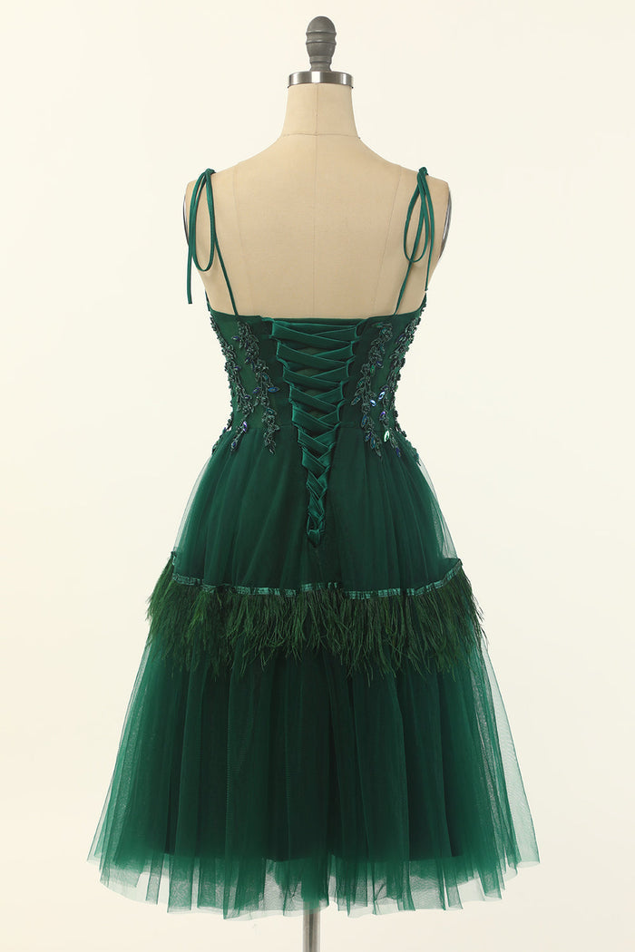Green Sweetheart Tie-Strap A-Line Short Homecoming Dress