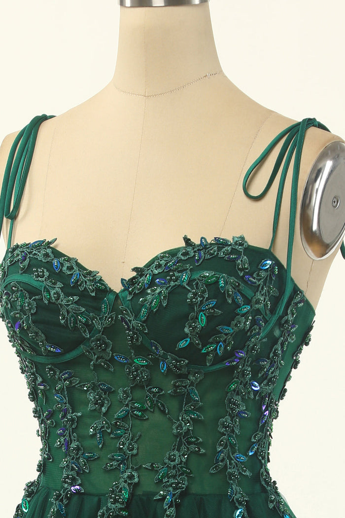 Green Sweetheart Tie-Strap A-Line Short Homecoming Dress