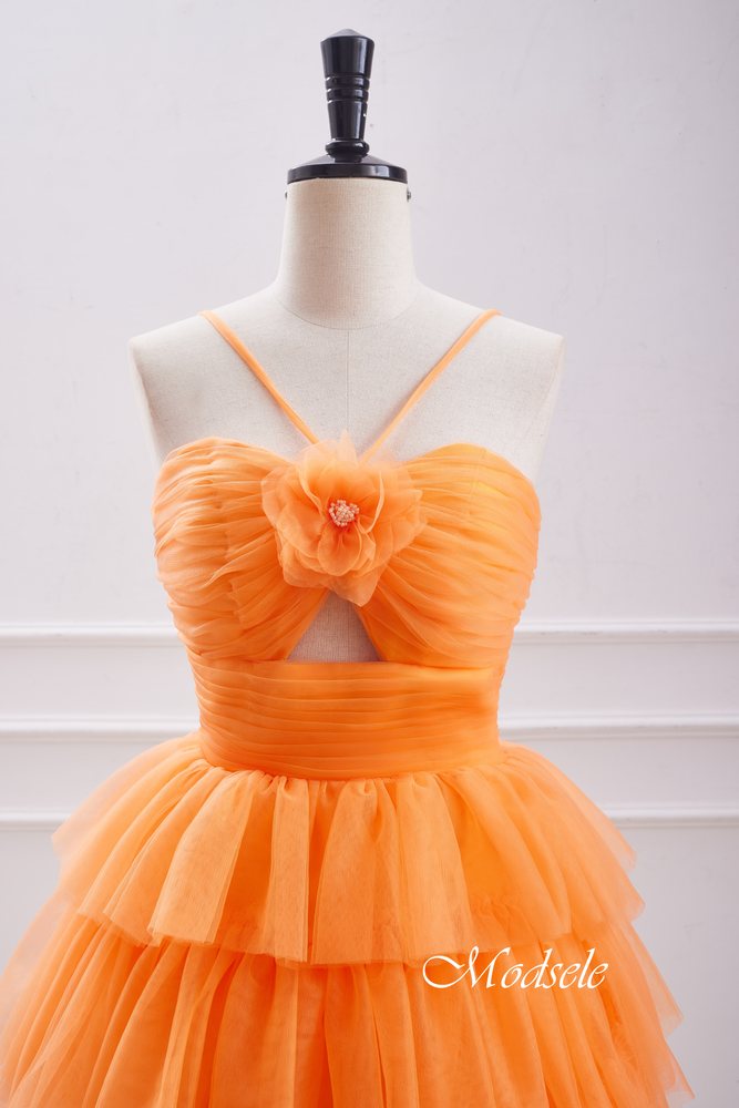 Halter Orange Layers  A-line Homecoming Dress