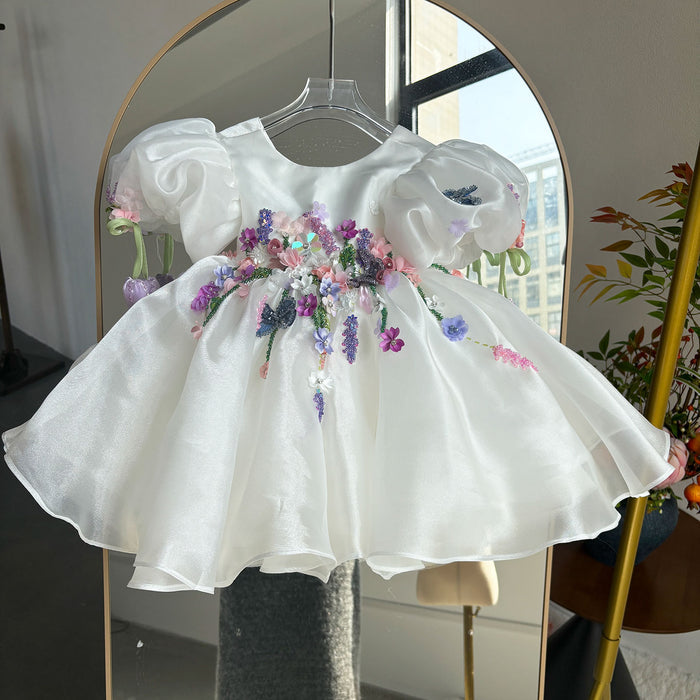 Handmade 3D Floral White Princess Dreamy Birthday Dress J832