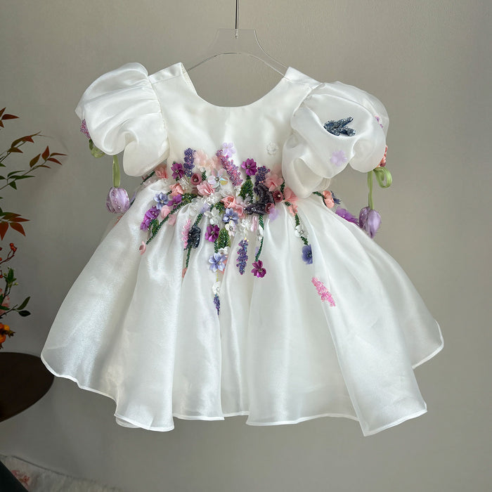 Handmade 3D Floral White Princess Dreamy Birthday Dress J832