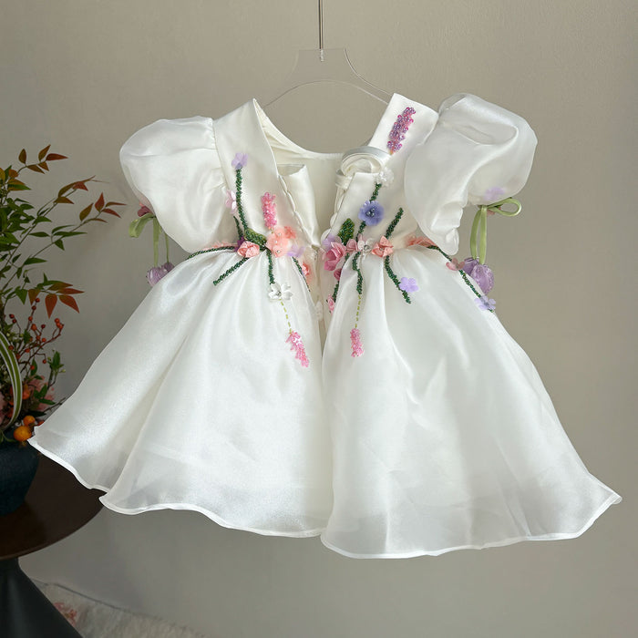 Handmade 3D Floral White Princess Dreamy Birthday Dress J832