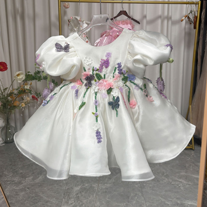 Handmade 3D Floral White Princess Dreamy Birthday Dress J832