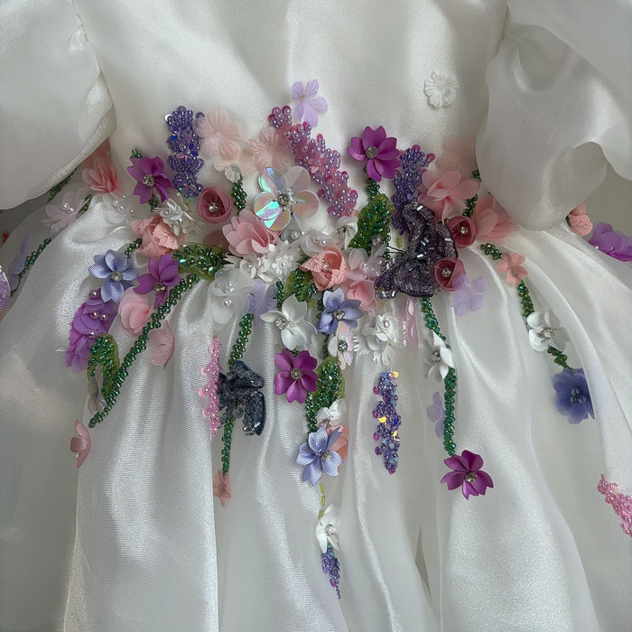 Handmade 3D Floral White Princess Dreamy Birthday Dress J832