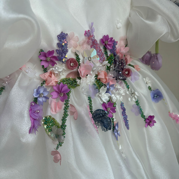 Handmade 3D Floral White Princess Dreamy Birthday Dress J832