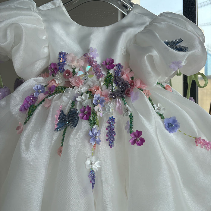 Handmade 3D Floral White Princess Dreamy Birthday Dress J832