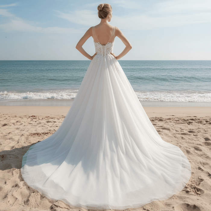 Heavy Beaded A-Line Tulle Wedding Dress with Illusion Sweetheart - Rosymae