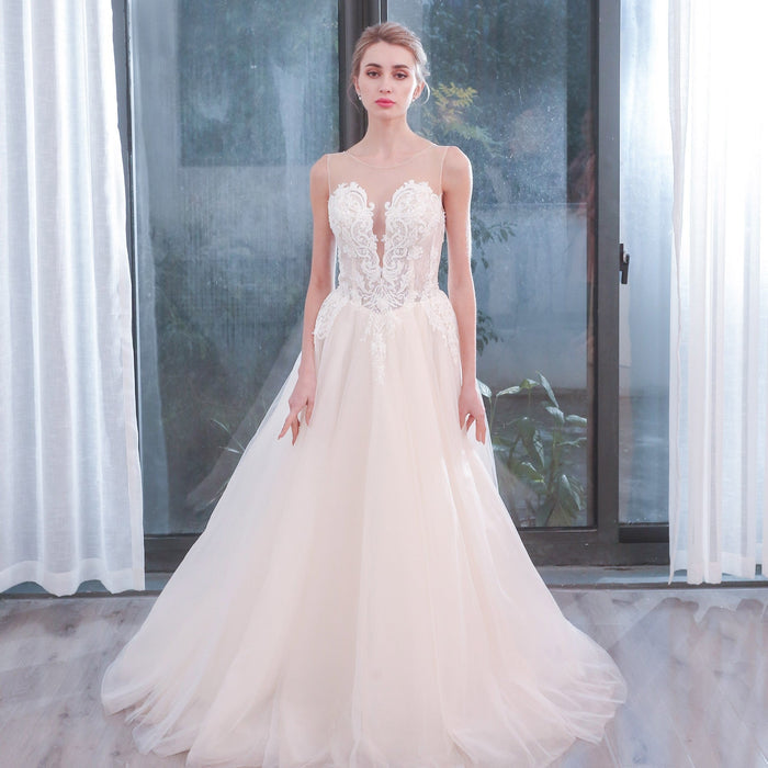 Heavy Beaded A-Line Tulle Wedding Dress with Illusion Sweetheart - Rosymae