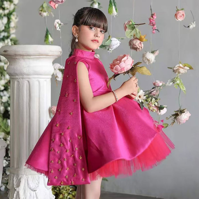 High Neck Cap Sleeve Satin Flower Girl Dress J823