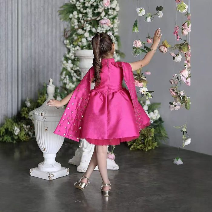 High Neck Cap Sleeve Satin Flower Girl Dress J823
