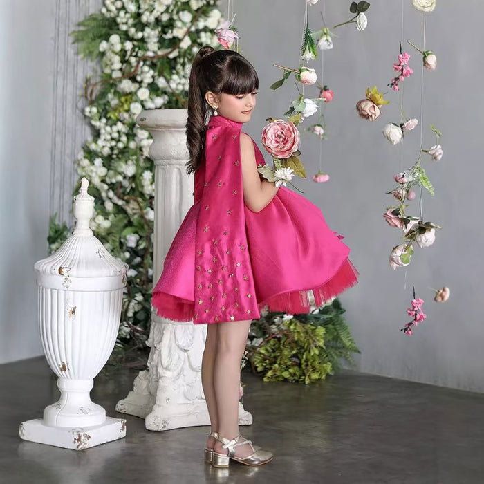 High Neck Cap Sleeve Satin Flower Girl Dress J823