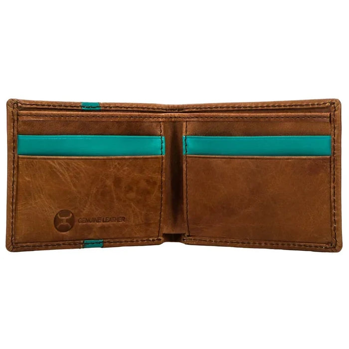 Hooey "Tonkawa" Bifold Tan and Turquoise Wallet