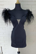 Hot Pink Off-the-Shoulder Feathered Cocktail Dress