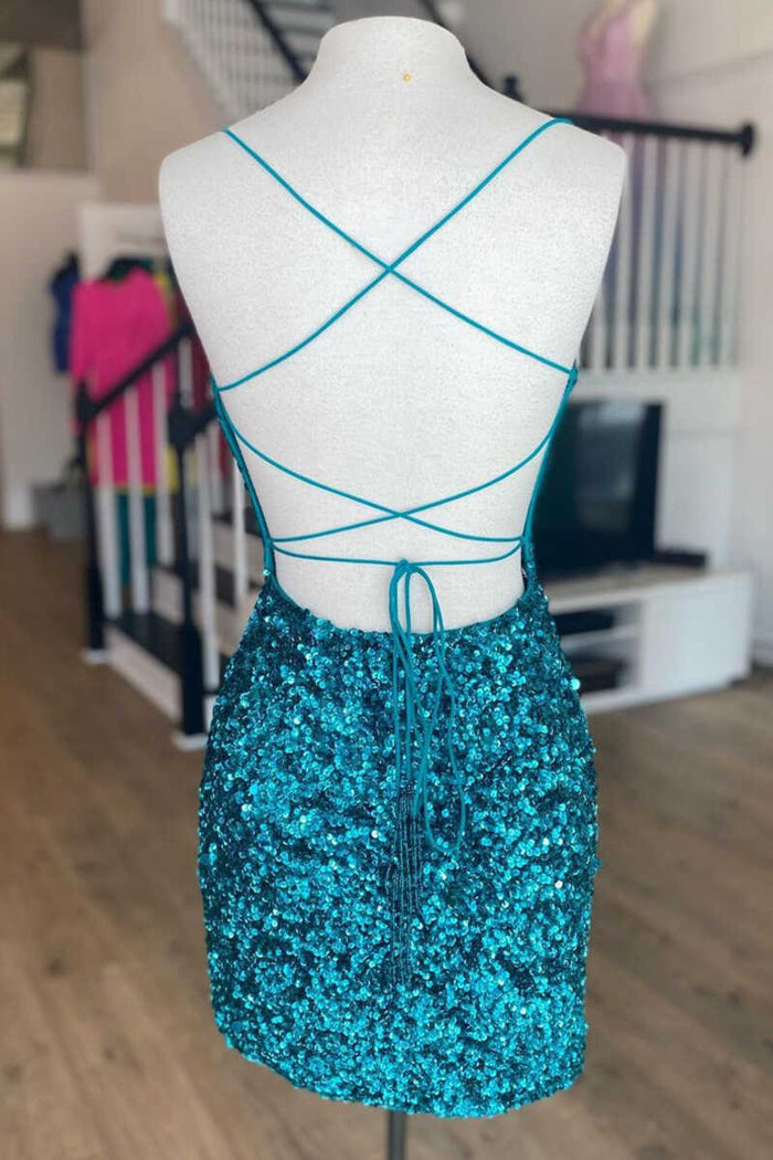 Hot Pink Sequin Lace-Up Mini Cocktail Dress