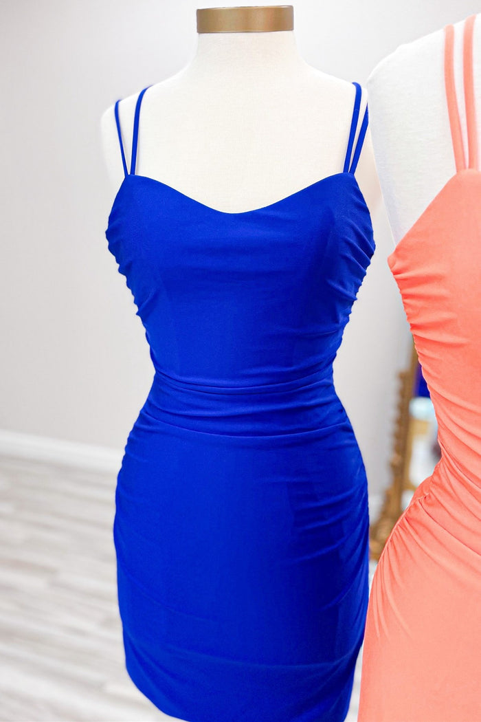 Hot Pink V-Neck Lace-Up Bodycon Mini Party Dress
