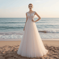 Illusion Back A-line Wedding Dress with Heavy Beading - Rosymae