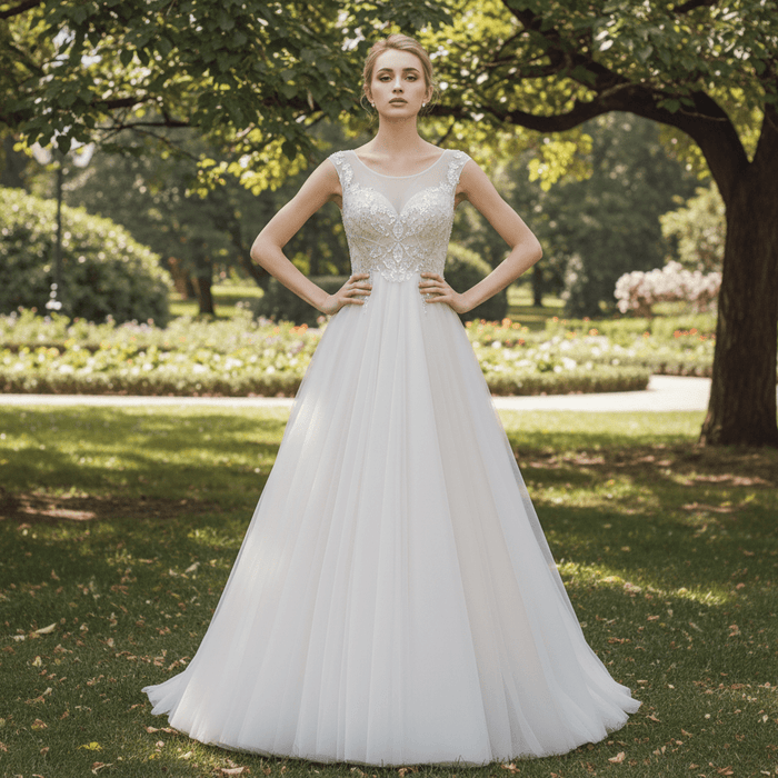 Illusion Back A-line Wedding Dress with Heavy Beading - Rosymae