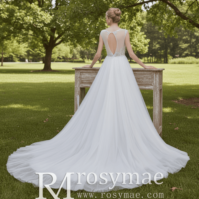 Illusion Back A-line Wedding Dress with Heavy Beading - Rosymae