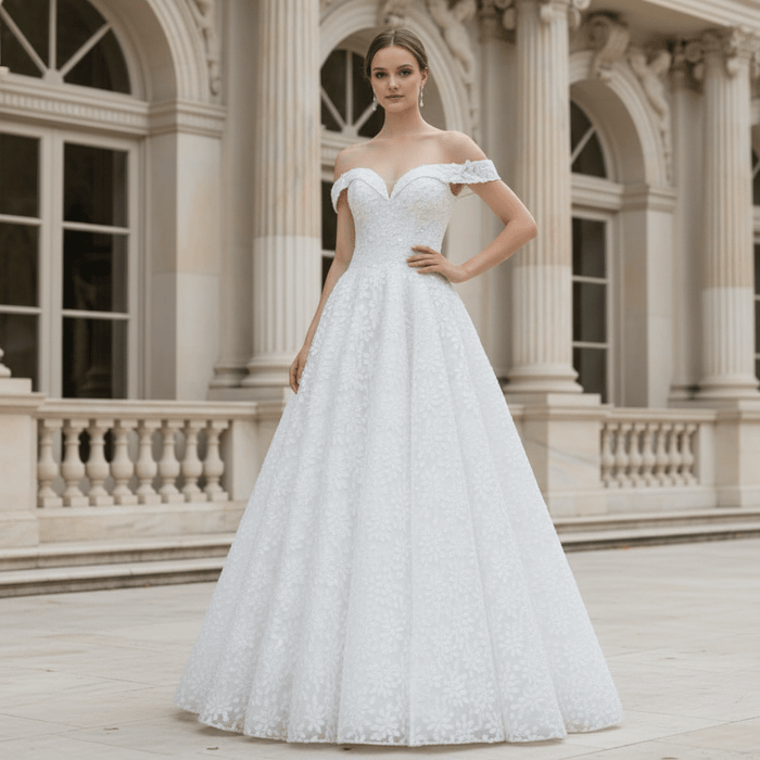 Illusion Lace off-the-shoulder Bridal Wedding Dress - Rosymae