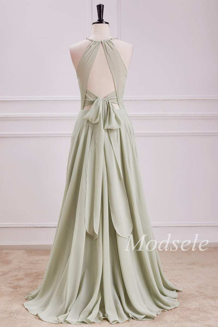 Keyhole Tie-Back A-Line Maxi Dress with Slit