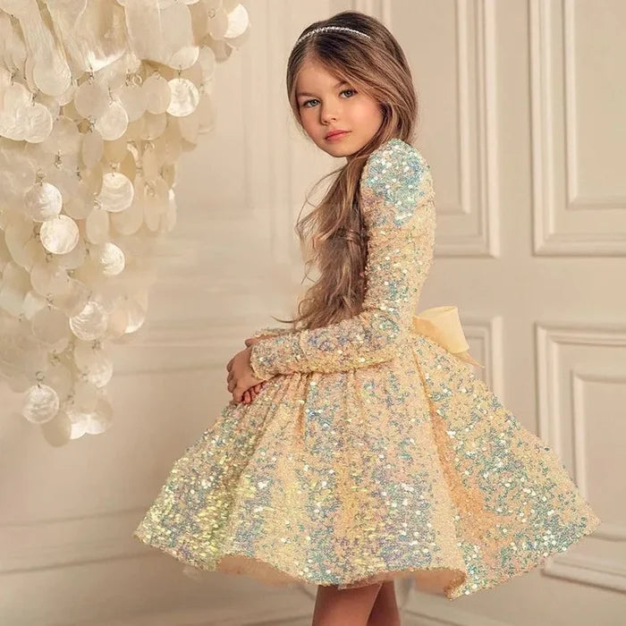 Kids Gold Flower Girl Dress for Wedding and Birthday Party D148