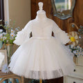 Lace Tulle Pearl White Flower Girl Dress Waist Bowed D023