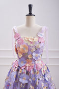 Lavender Bow Tie Straps Homecoming Dress with 3D Floral
