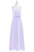 Lavender V-Neck Spaghetti Straps Ruffled Long Bridesmaid Dress
