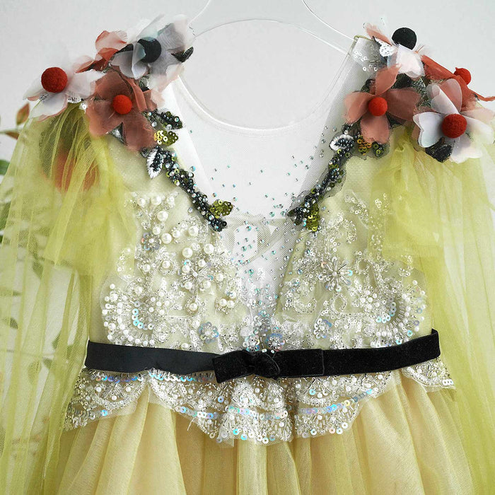 Light Yellow Flower Girl Dress with Red 3D Flowers Sequins J270