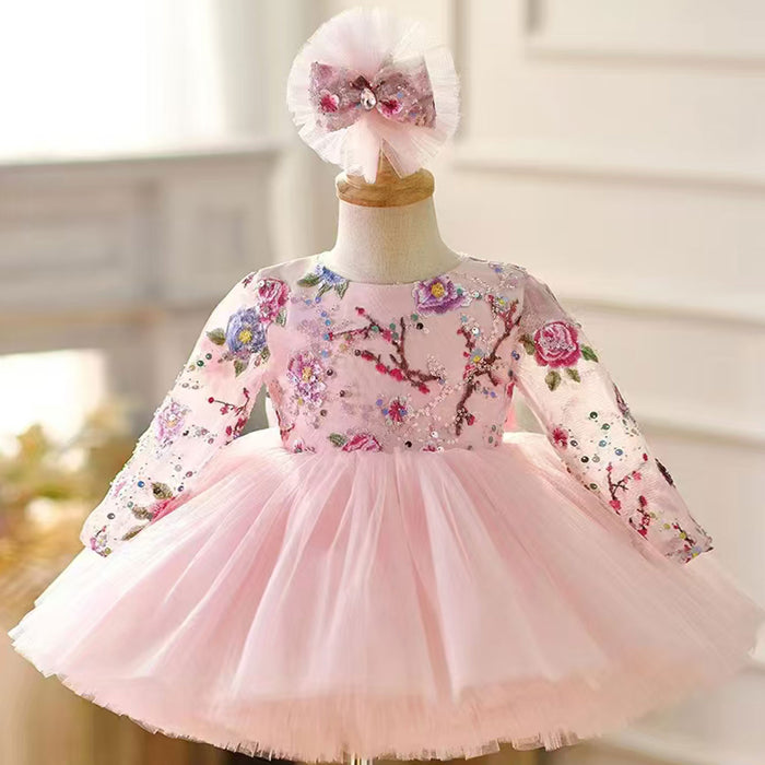 Lilac Baby Long Sleeve Adorable Knee Length Girl Dress J055