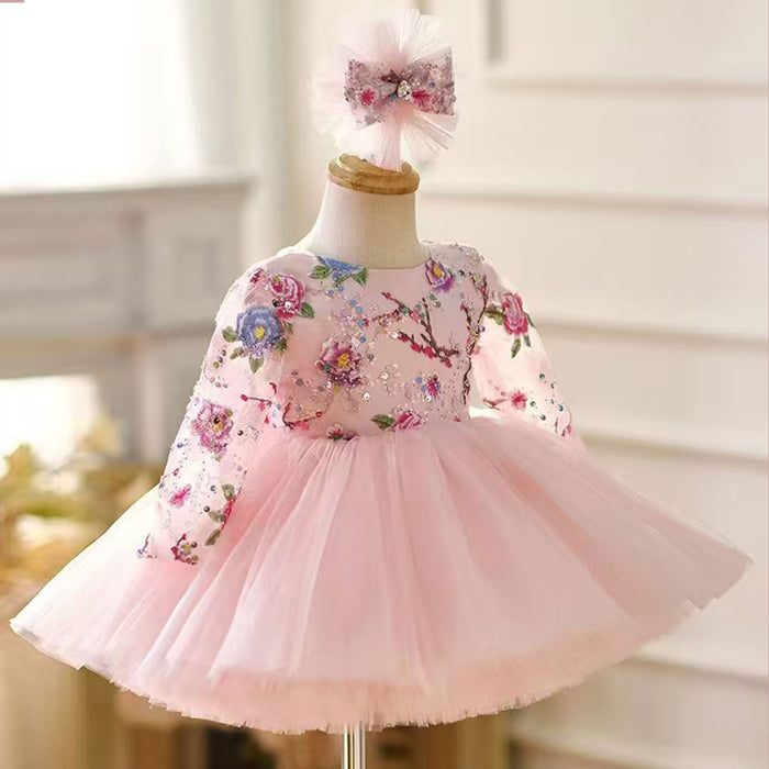 Lilac Baby Long Sleeve Adorable Knee Length Girl Dress J055