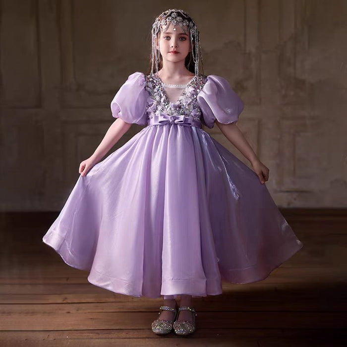Lilac Beaded Flower Girl Dress for Birthday Party J028