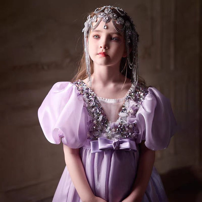 Lilac Beaded Flower Girl Dress for Birthday Party J028