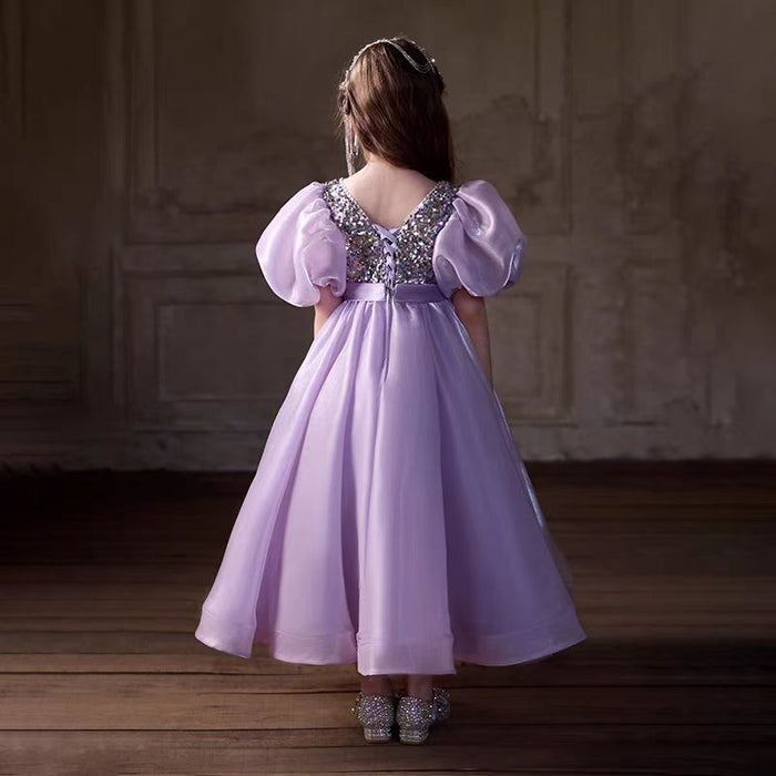 Lilac Beaded Flower Girl Dress for Birthday Party J028