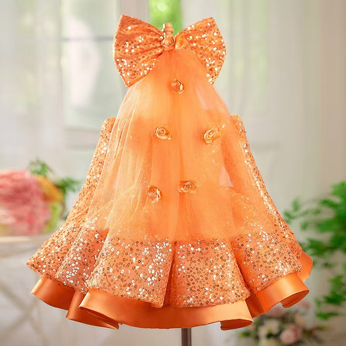 Long Sleeve Sequins Knee Length Birthday Party Dress J550