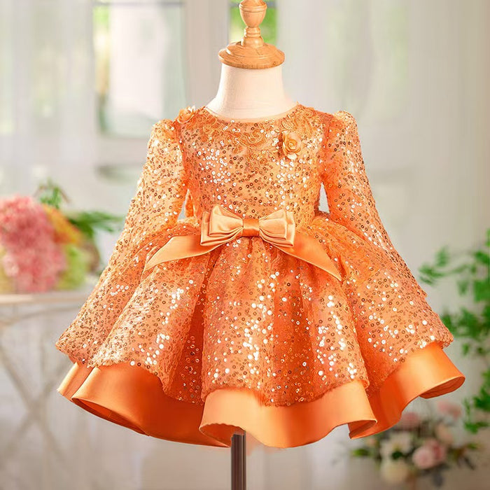 Long Sleeve Sequins Knee Length Birthday Party Dress J550