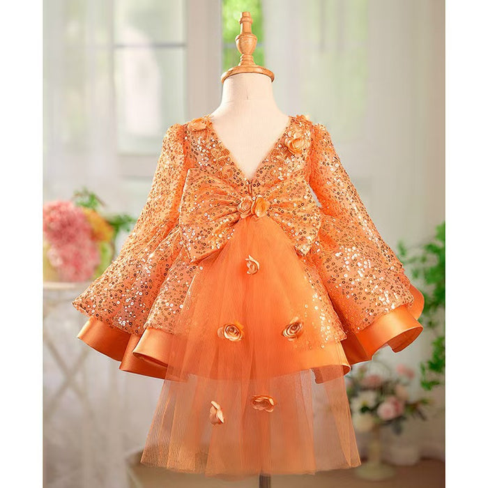 Long Sleeve Sequins Knee Length Birthday Party Dress J550