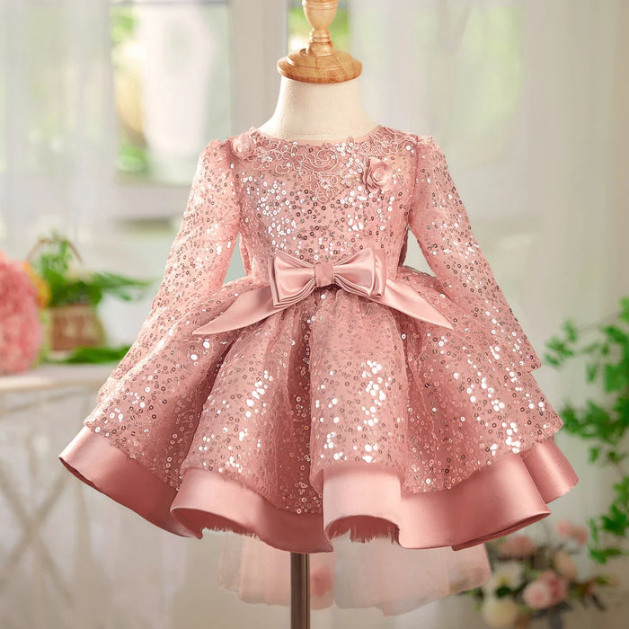 Long Sleeve Sequins Knee Length Birthday Party Dress J550