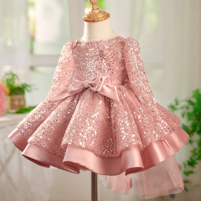 Long Sleeve Sequins Knee Length Birthday Party Dress J550