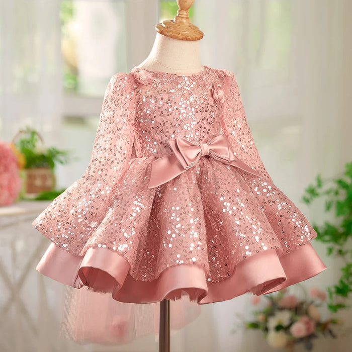 Long Sleeve Sequins Knee Length Birthday Party Dress J550